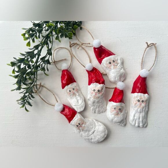 NWT Hand Painted Santa Claus Oyster Shell Ornaments - Set of 6 - Picture 1 of 4